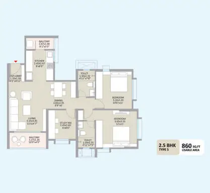 2 BHK Ultra Luxury 813 sq. ft.